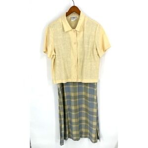 VTG Studio Ease Size 12 Dress Jacket Plaid Pastel 100% Linen Academia USA Spring